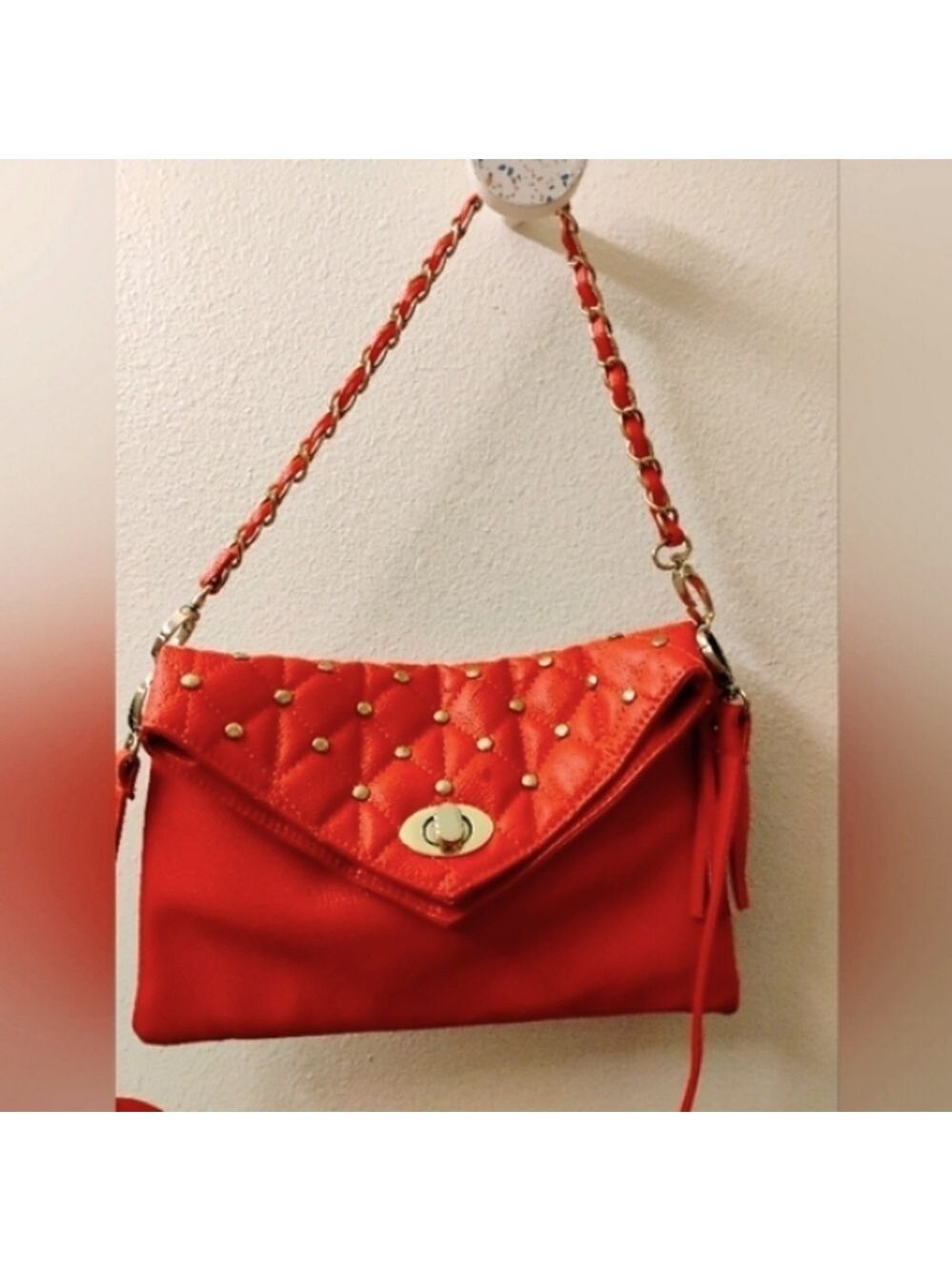 New!! Forever 21 Summer Trending Quilted Coral And Gold Crossbody/Shoulder Bag